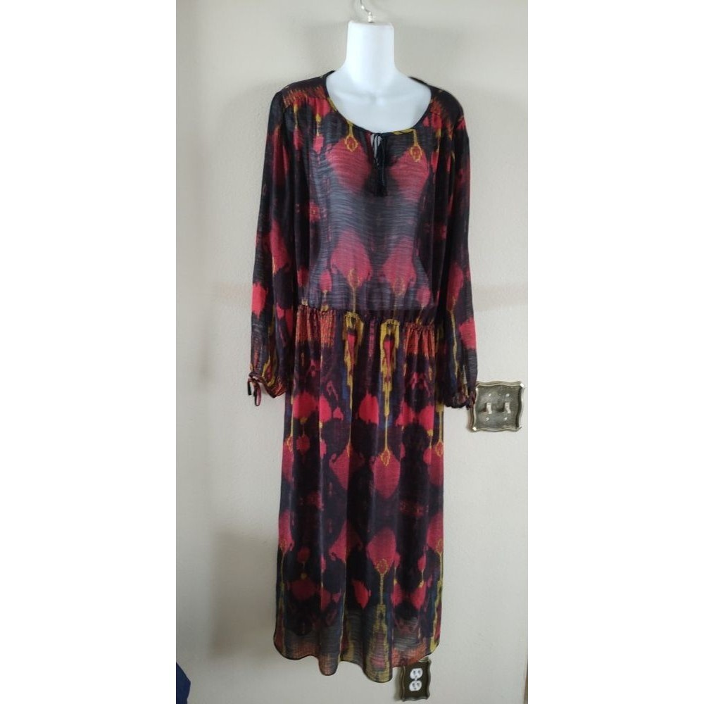 Women's Two by Vince Camuto Midi Burgundy Black Semi Sheer Dress Size L